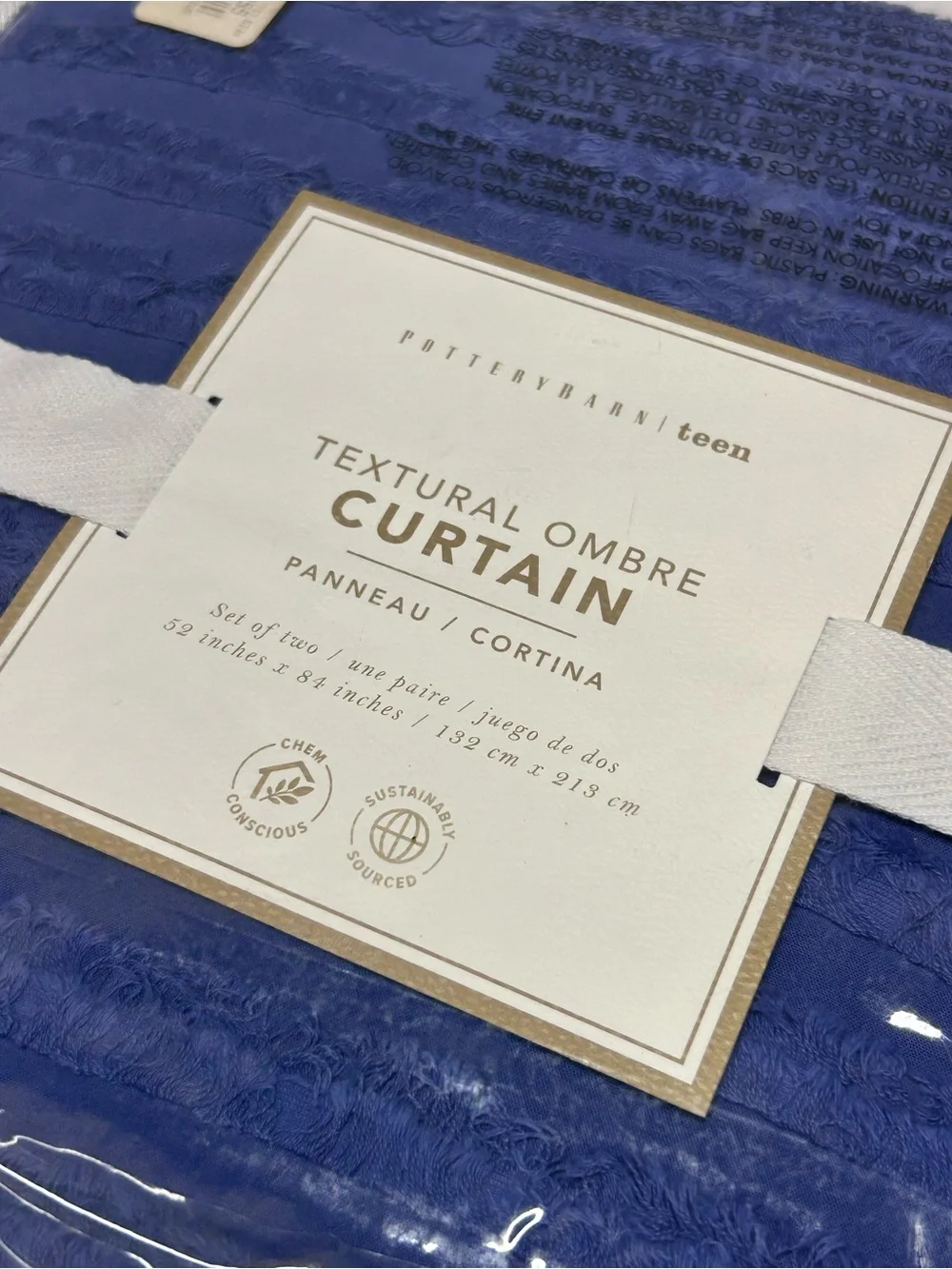 2 Pottery Barn Textural Ombre Window Curtain Set Dark Blue White NWT